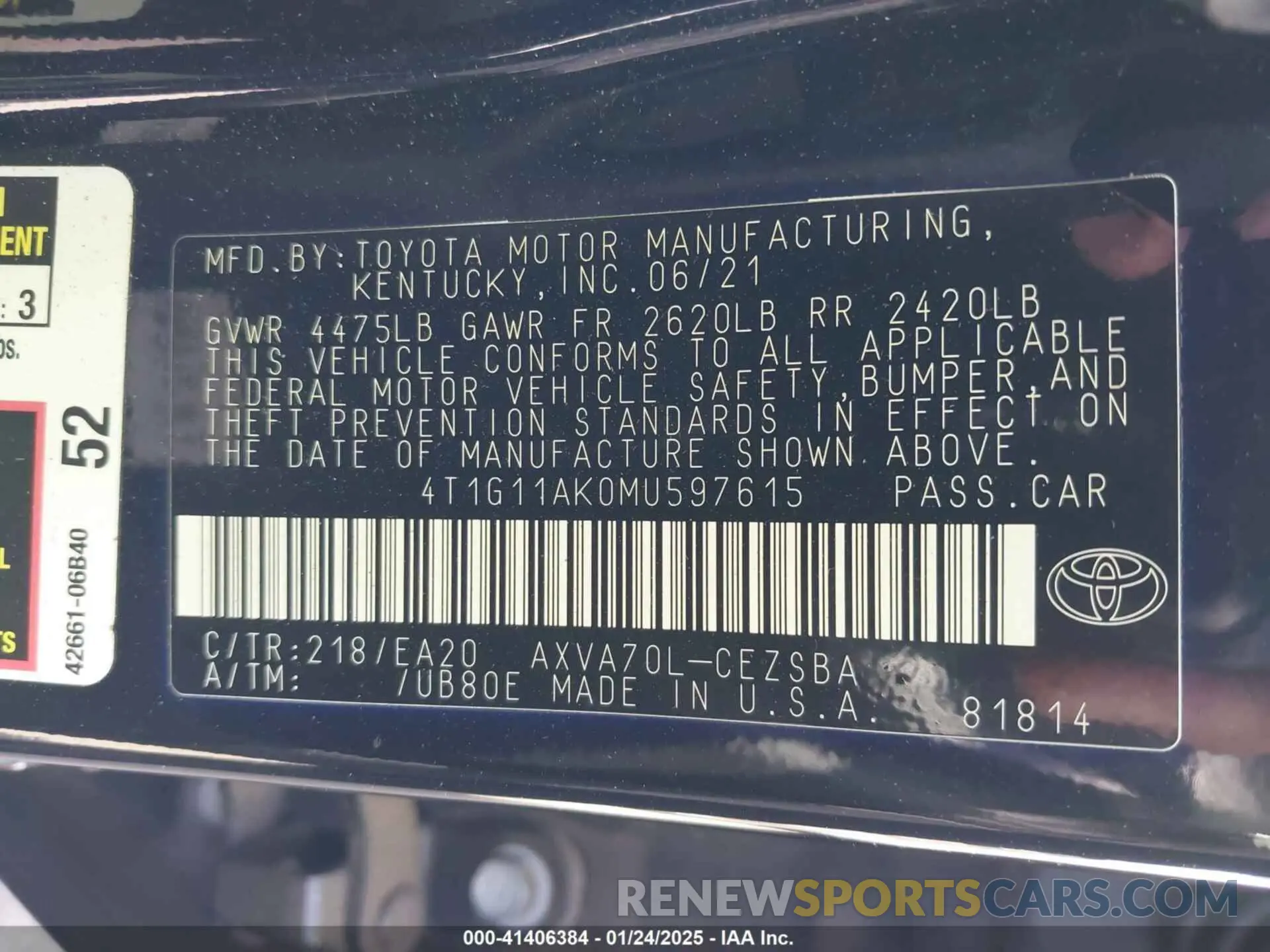 9 Photograph of a damaged car 4T1G11AK0MU597615 TOYOTA CAMRY 2021