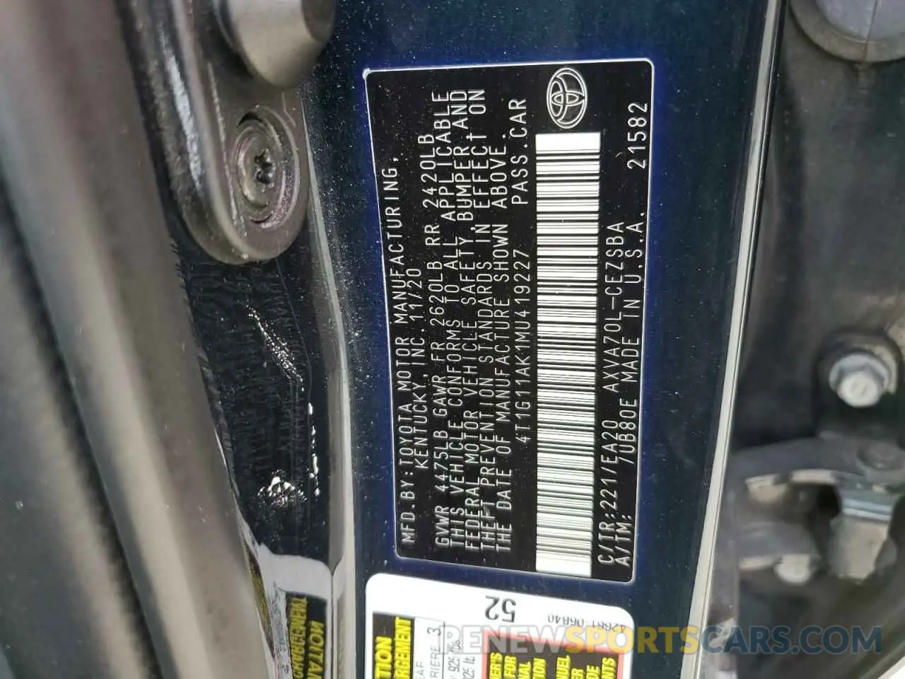 13 Photograph of a damaged car 4T1G11AK1MU419227 TOYOTA CAMRY 2021