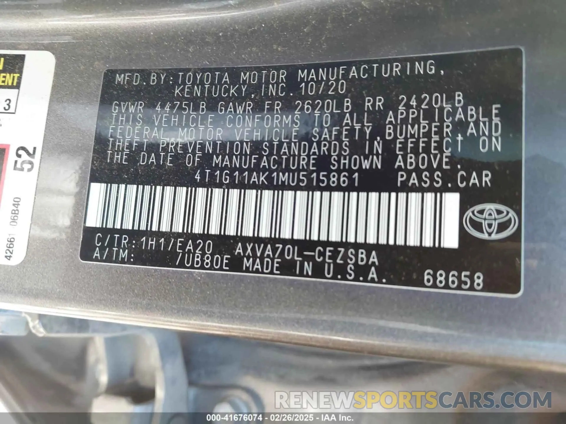 9 Photograph of a damaged car 4T1G11AK1MU515861 TOYOTA CAMRY 2021