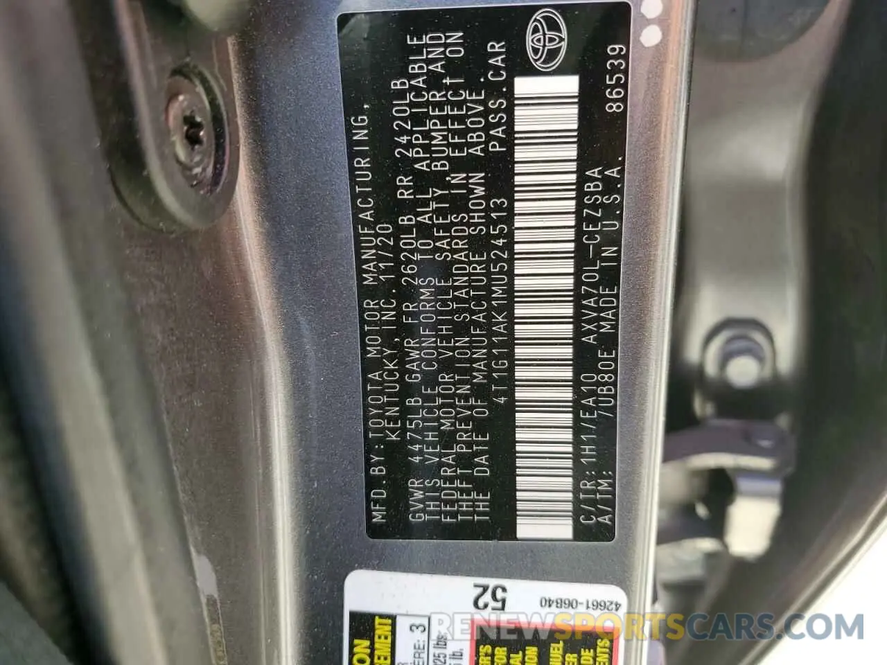 15 Photograph of a damaged car 4T1G11AK1MU524513 TOYOTA CAMRY 2021