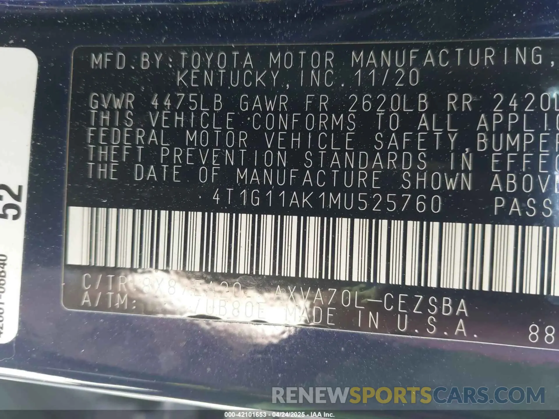 9 Photograph of a damaged car 4T1G11AK1MU525760 TOYOTA CAMRY 2021