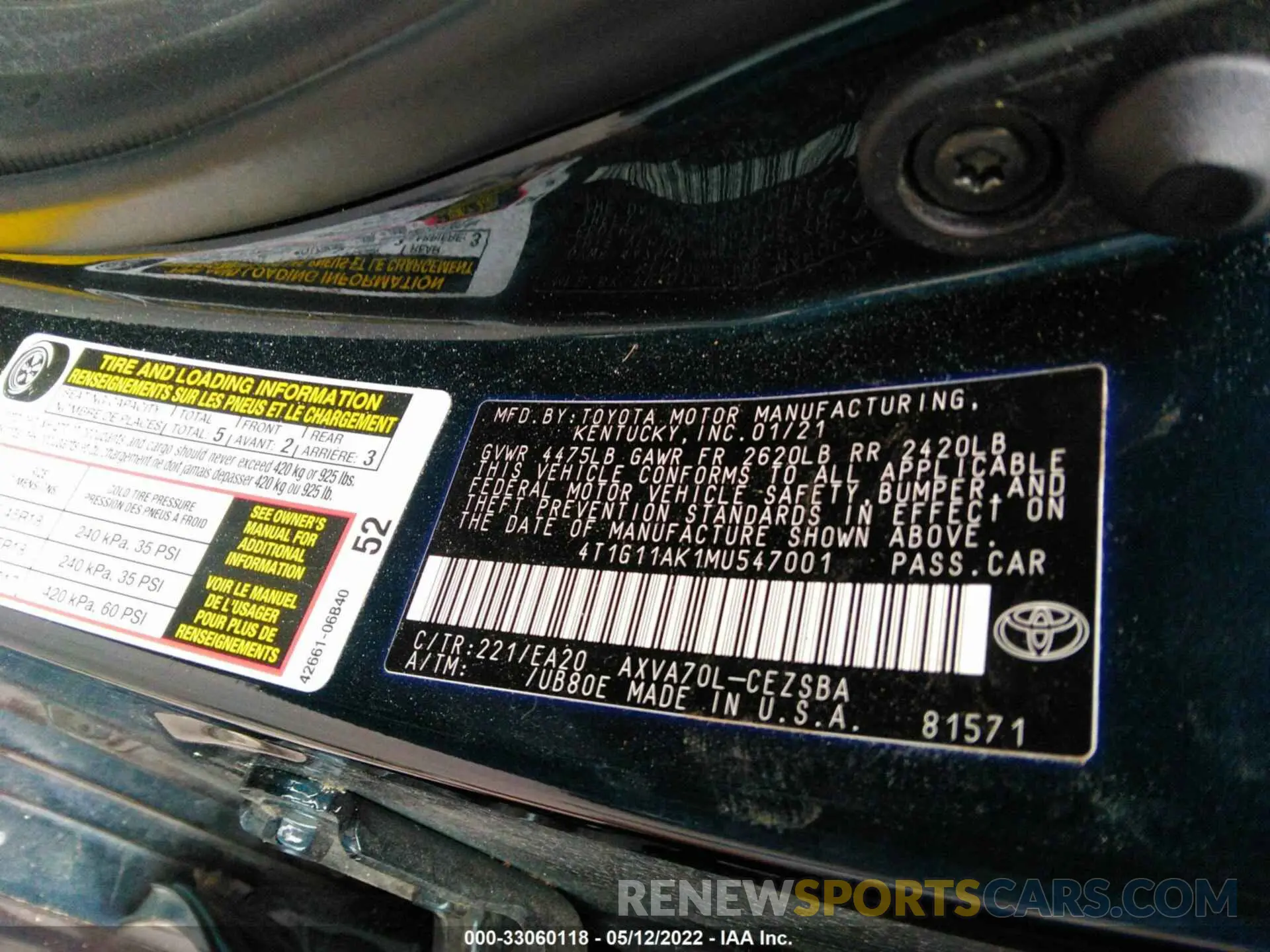 9 Photograph of a damaged car 4T1G11AK1MU547001 TOYOTA CAMRY 2021