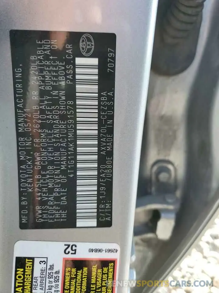 12 Photograph of a damaged car 4T1G11AK1MU591578 TOYOTA CAMRY 2021