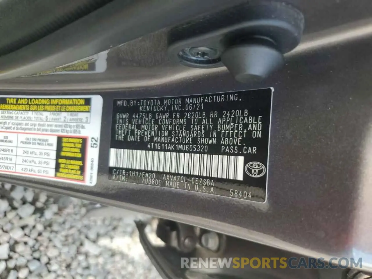 12 Photograph of a damaged car 4T1G11AK1MU605320 TOYOTA CAMRY 2021