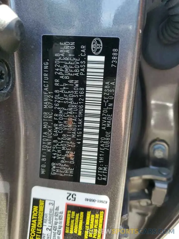 13 Photograph of a damaged car 4T1G11AK1MU612168 TOYOTA CAMRY 2021