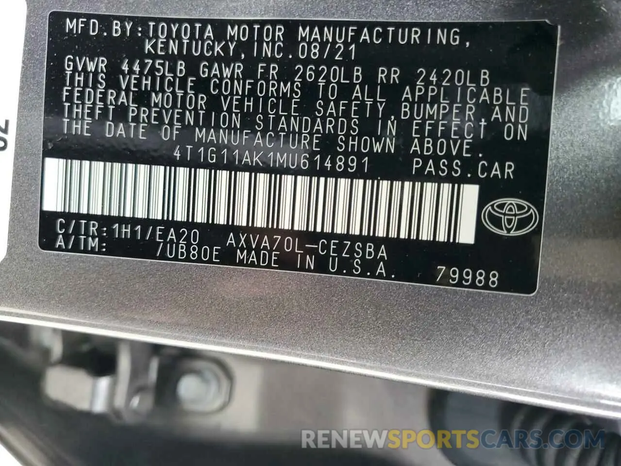 14 Photograph of a damaged car 4T1G11AK1MU614891 TOYOTA CAMRY 2021