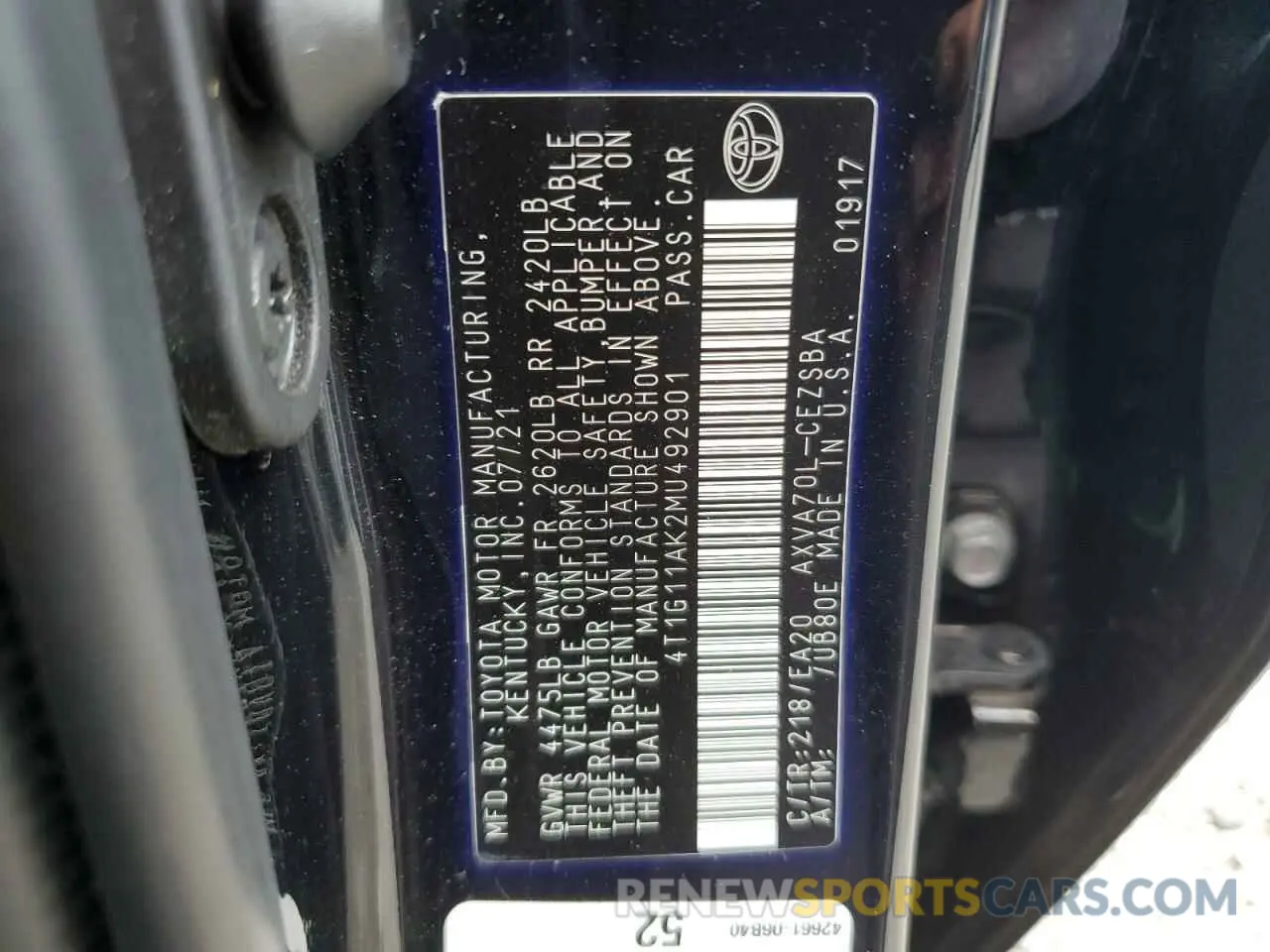 12 Photograph of a damaged car 4T1G11AK2MU492901 TOYOTA CAMRY 2021
