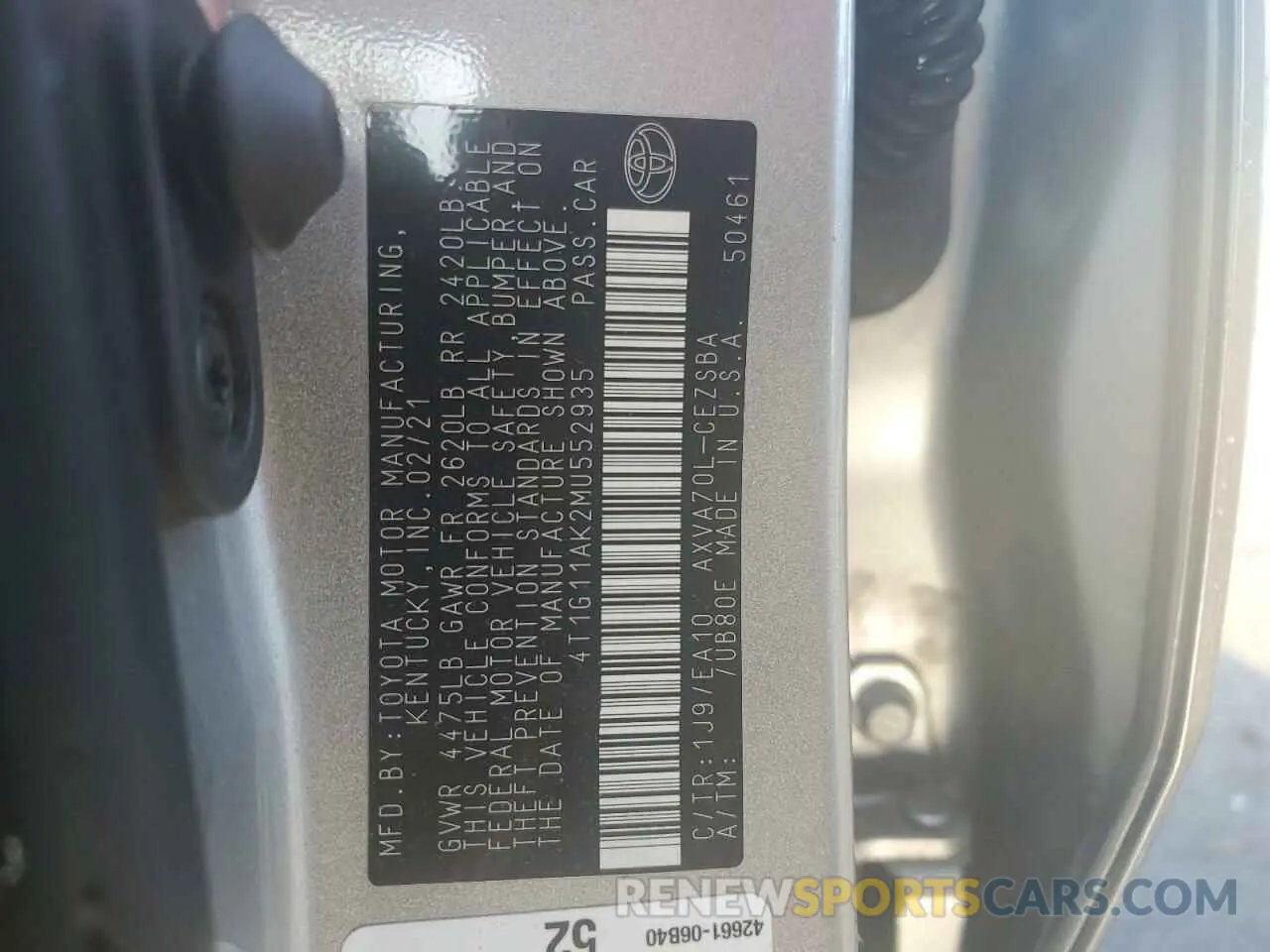 13 Photograph of a damaged car 4T1G11AK2MU552935 TOYOTA CAMRY 2021