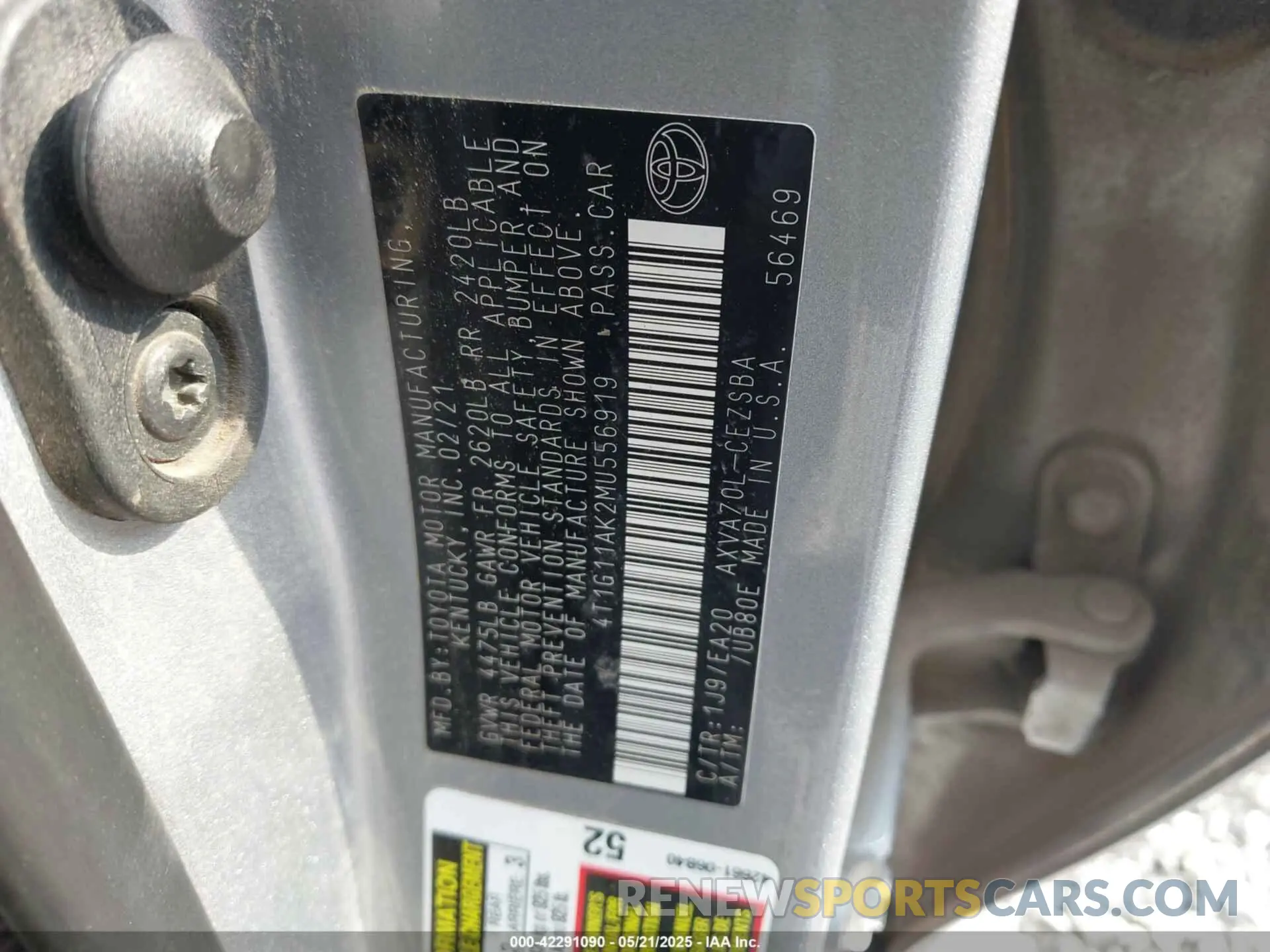 9 Photograph of a damaged car 4T1G11AK2MU556919 TOYOTA CAMRY 2021