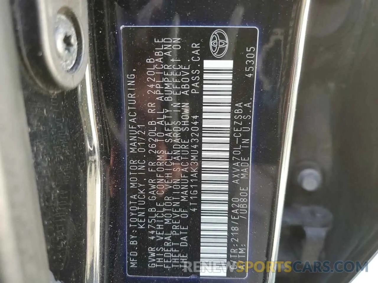12 Photograph of a damaged car 4T1G11AK3MU432044 TOYOTA CAMRY 2021