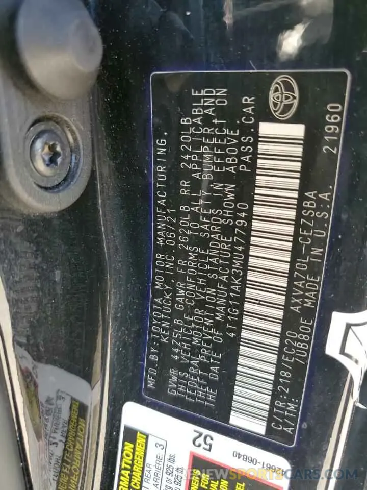 14 Photograph of a damaged car 4T1G11AK3MU477940 TOYOTA CAMRY 2021