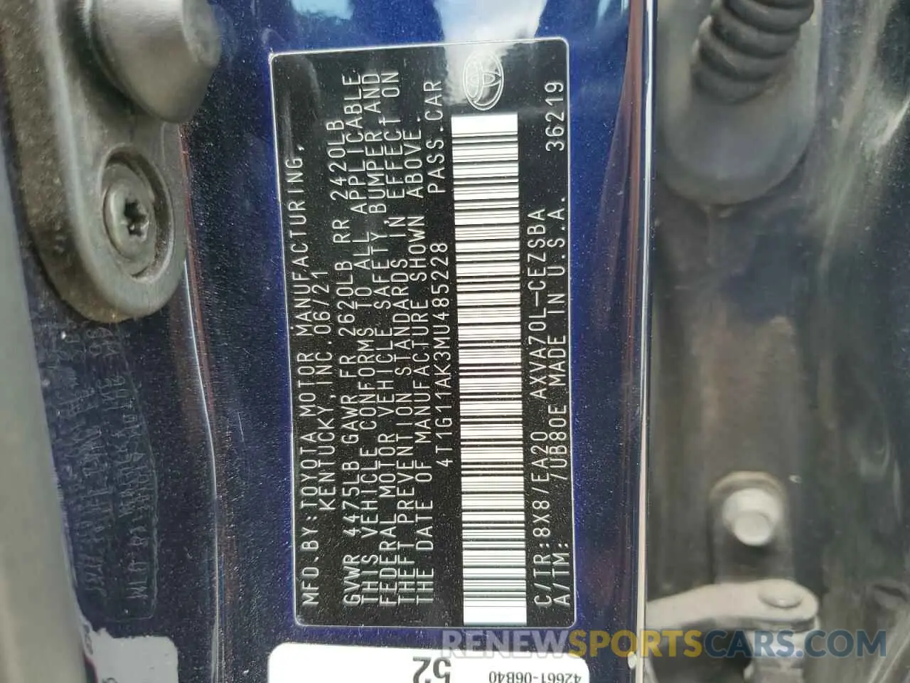 13 Photograph of a damaged car 4T1G11AK3MU485228 TOYOTA CAMRY 2021