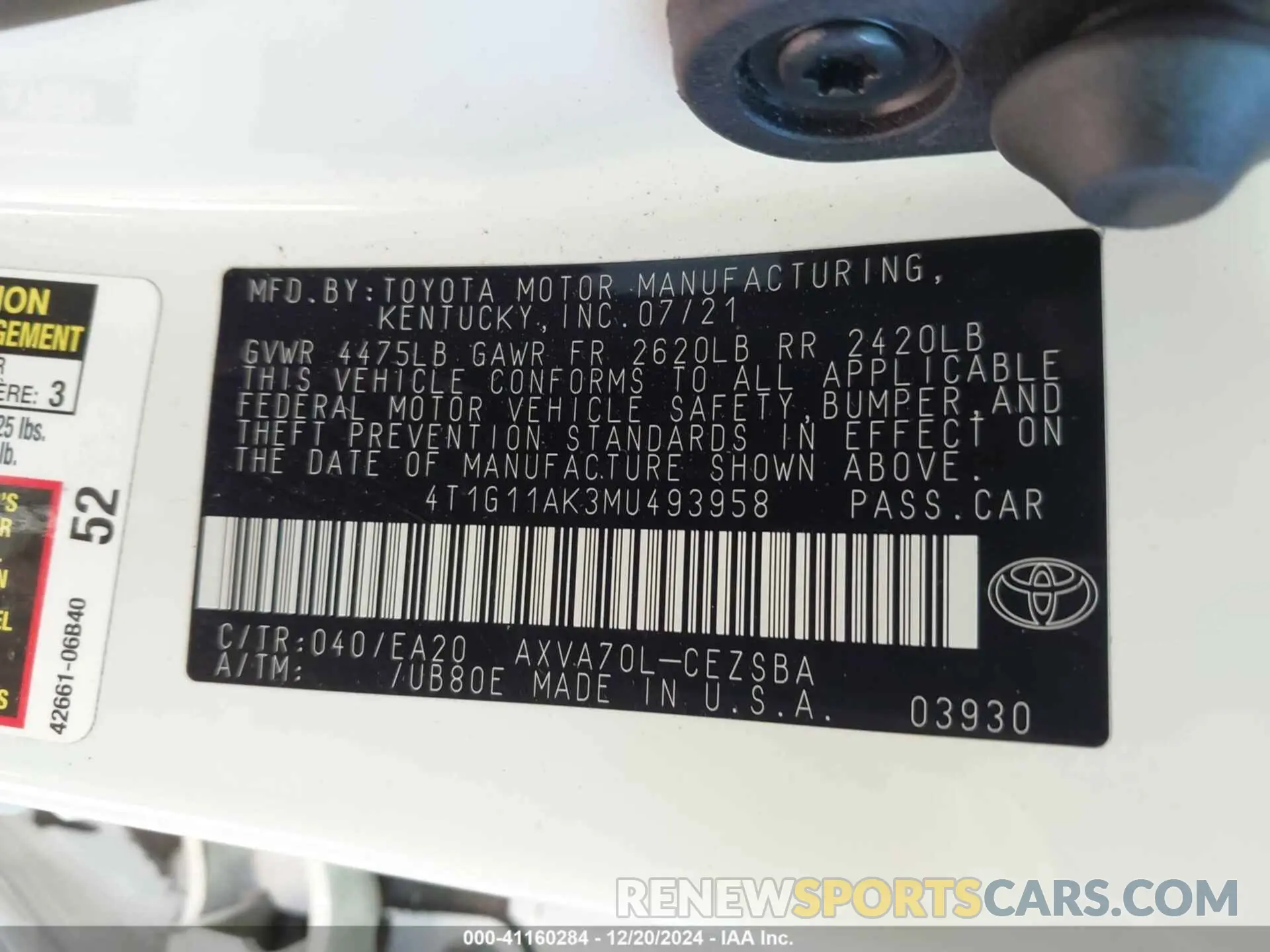 9 Photograph of a damaged car 4T1G11AK3MU493958 TOYOTA CAMRY 2021