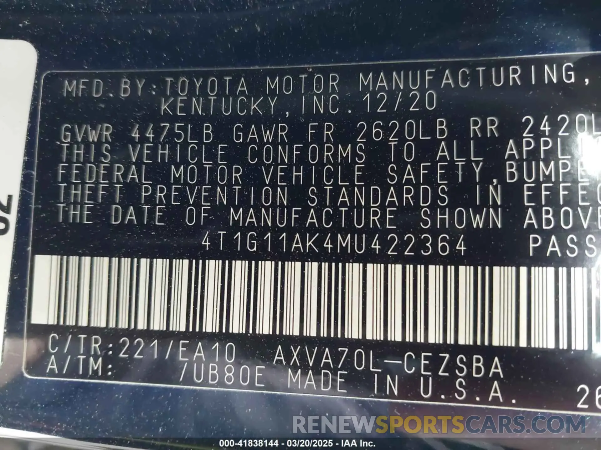 9 Photograph of a damaged car 4T1G11AK4MU422364 TOYOTA CAMRY 2021