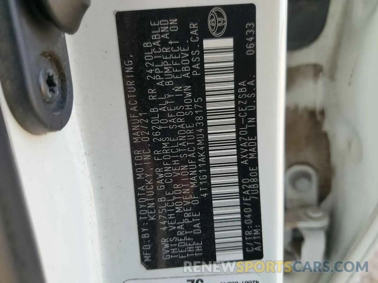 15 Photograph of a damaged car 4T1G11AK4MU438175 TOYOTA CAMRY 2021