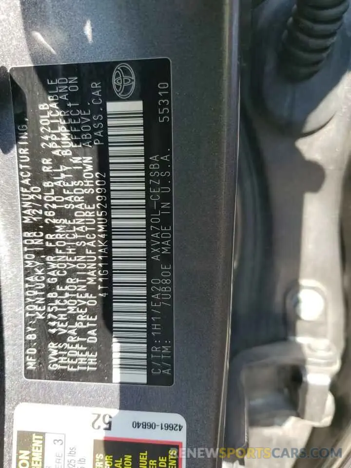 12 Photograph of a damaged car 4T1G11AK4MU529902 TOYOTA CAMRY 2021