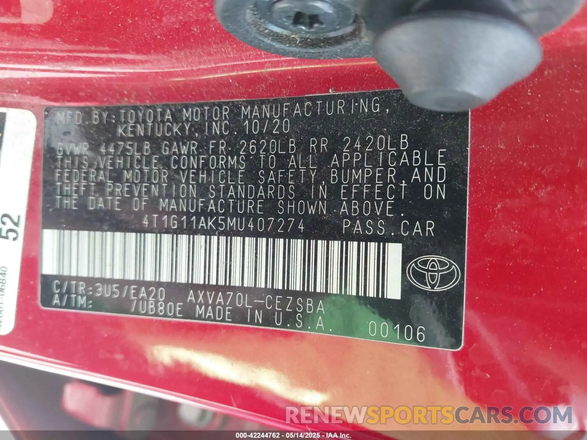 9 Photograph of a damaged car 4T1G11AK5MU407274 TOYOTA CAMRY 2021