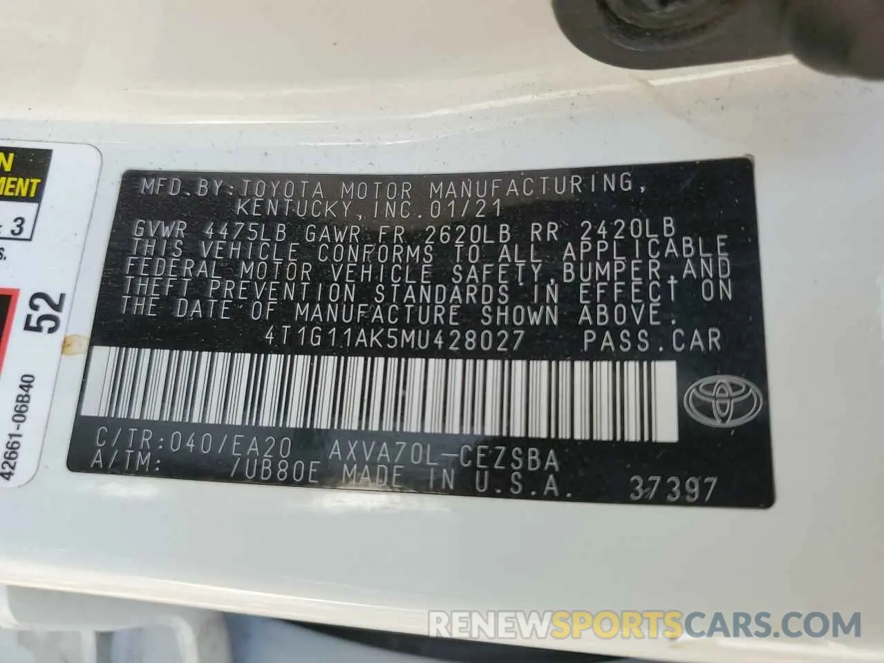 12 Photograph of a damaged car 4T1G11AK5MU428027 TOYOTA CAMRY 2021