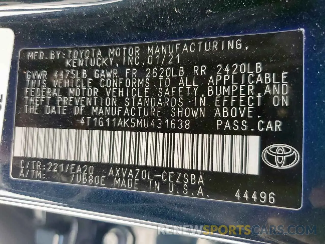 14 Photograph of a damaged car 4T1G11AK5MU431638 TOYOTA CAMRY 2021