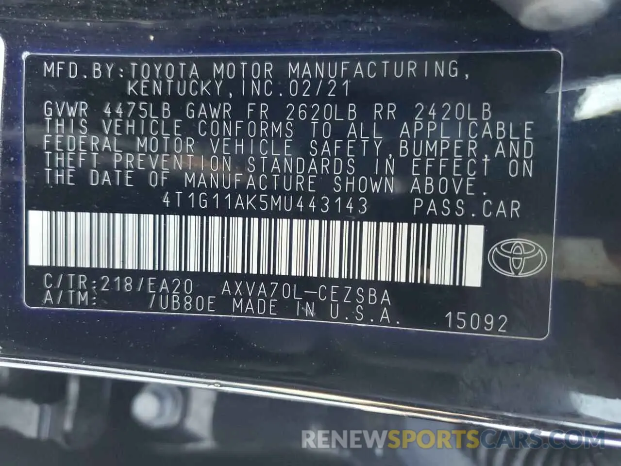 14 Photograph of a damaged car 4T1G11AK5MU443143 TOYOTA CAMRY 2021