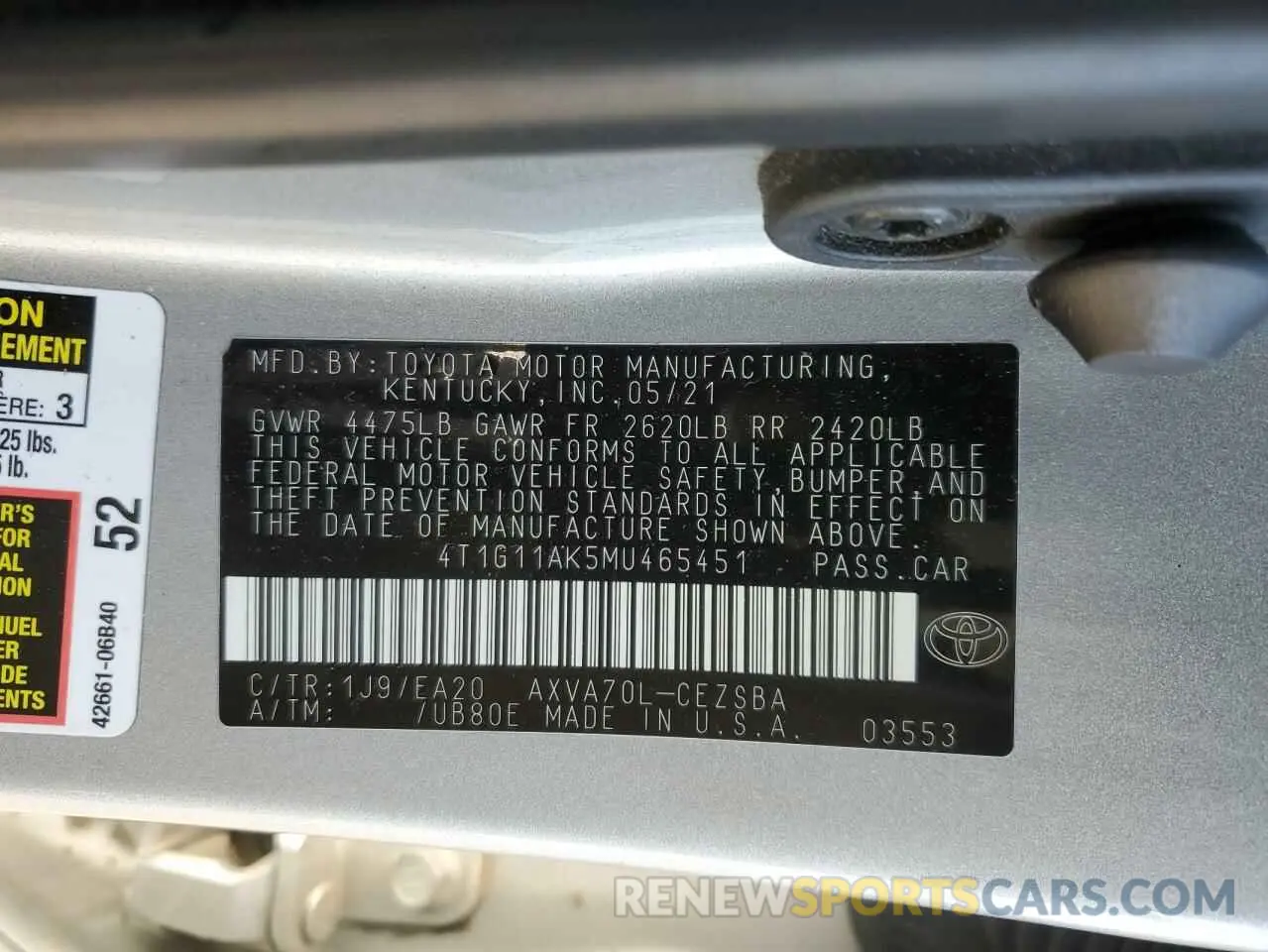 14 Photograph of a damaged car 4T1G11AK5MU465451 TOYOTA CAMRY 2021