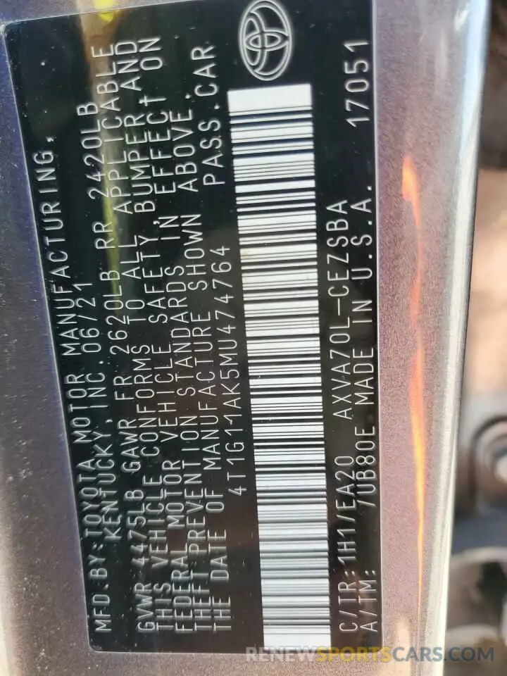 14 Photograph of a damaged car 4T1G11AK5MU474764 TOYOTA CAMRY 2021