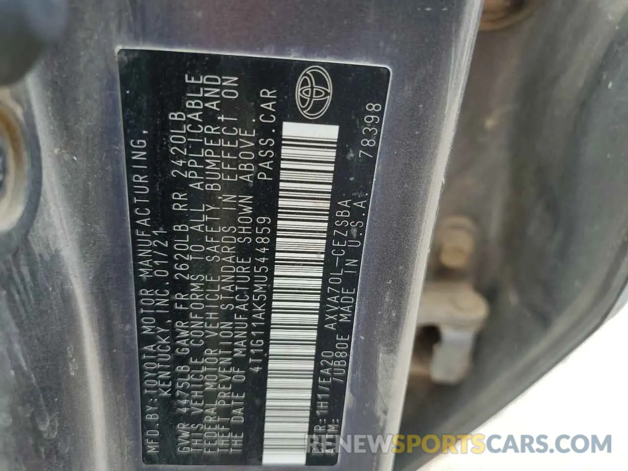 12 Photograph of a damaged car 4T1G11AK5MU544859 TOYOTA CAMRY 2021