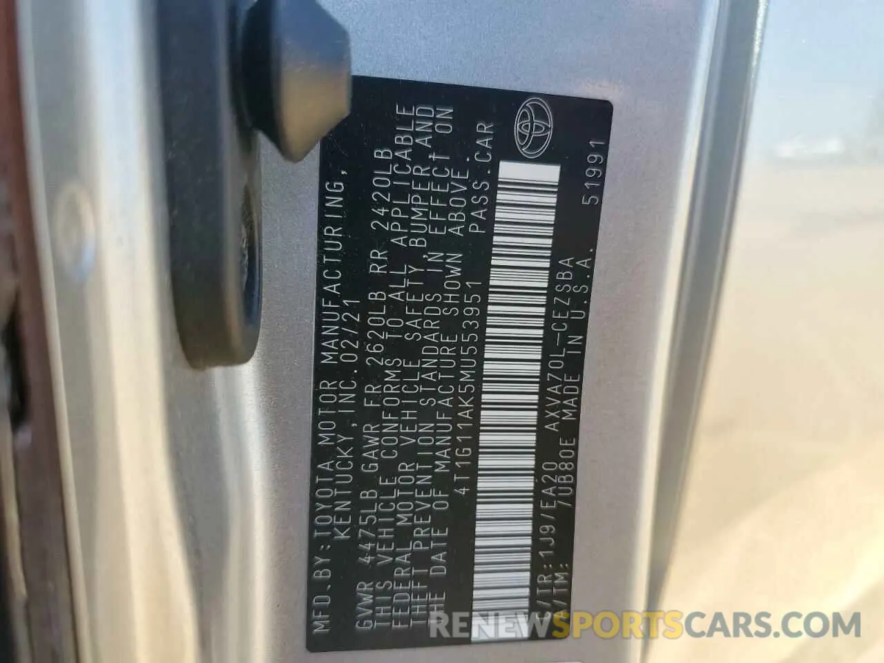 13 Photograph of a damaged car 4T1G11AK5MU553951 TOYOTA CAMRY 2021