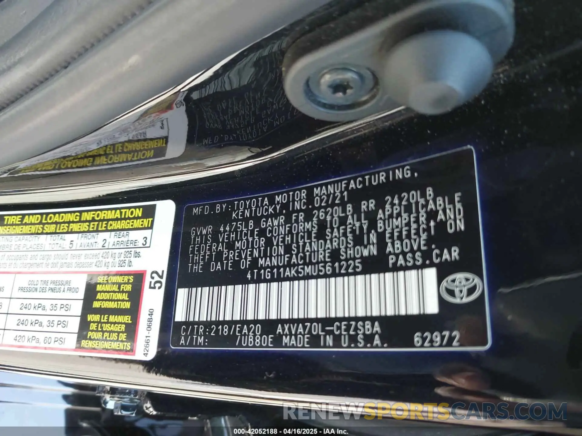 9 Photograph of a damaged car 4T1G11AK5MU561225 TOYOTA CAMRY 2021
