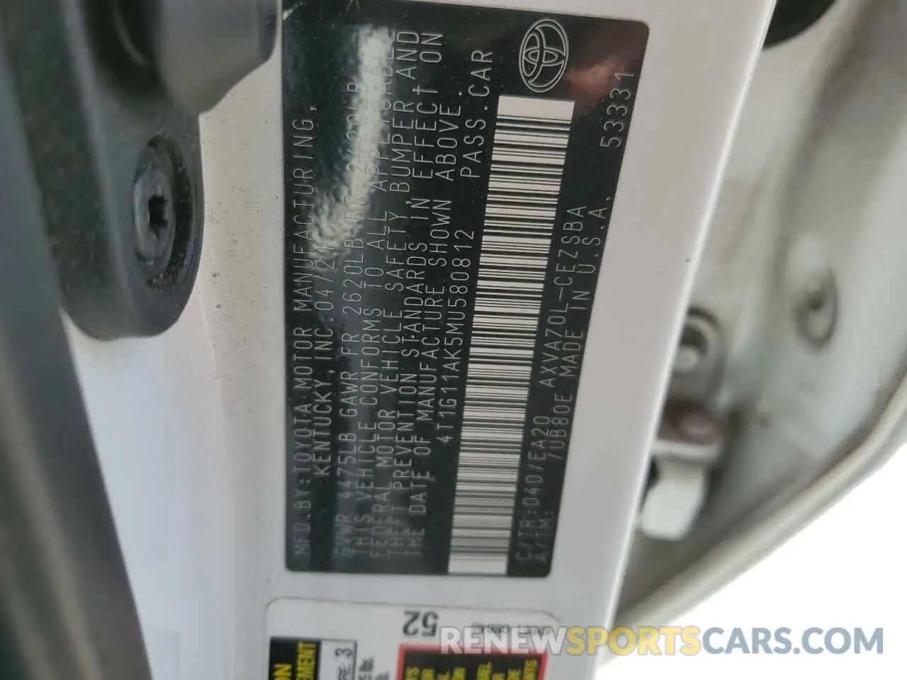 12 Photograph of a damaged car 4T1G11AK5MU580812 TOYOTA CAMRY 2021