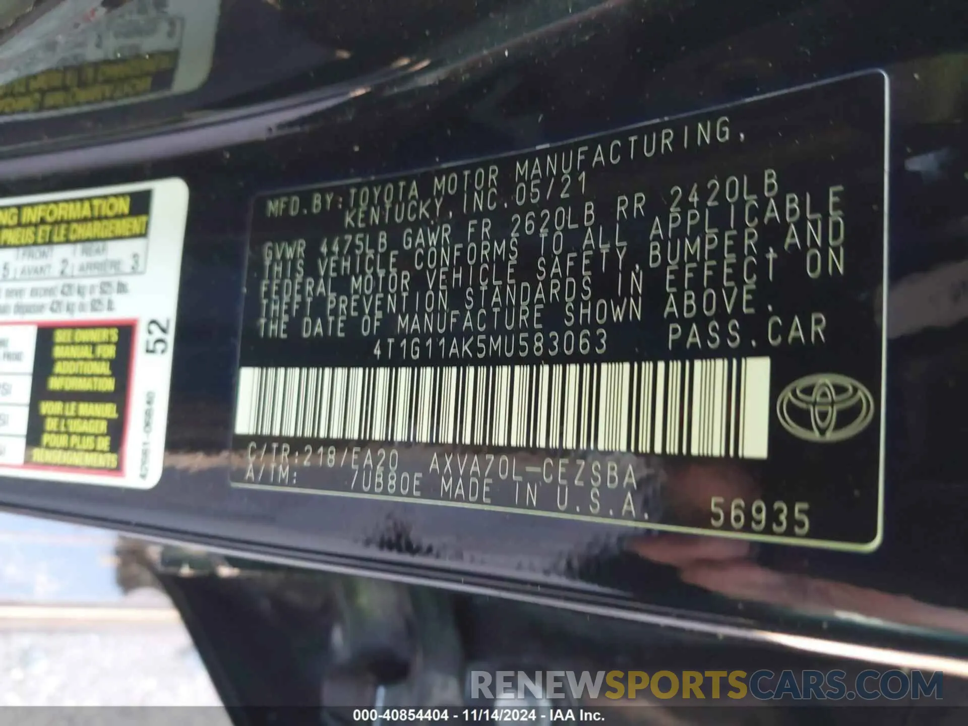 9 Photograph of a damaged car 4T1G11AK5MU583063 TOYOTA CAMRY 2021