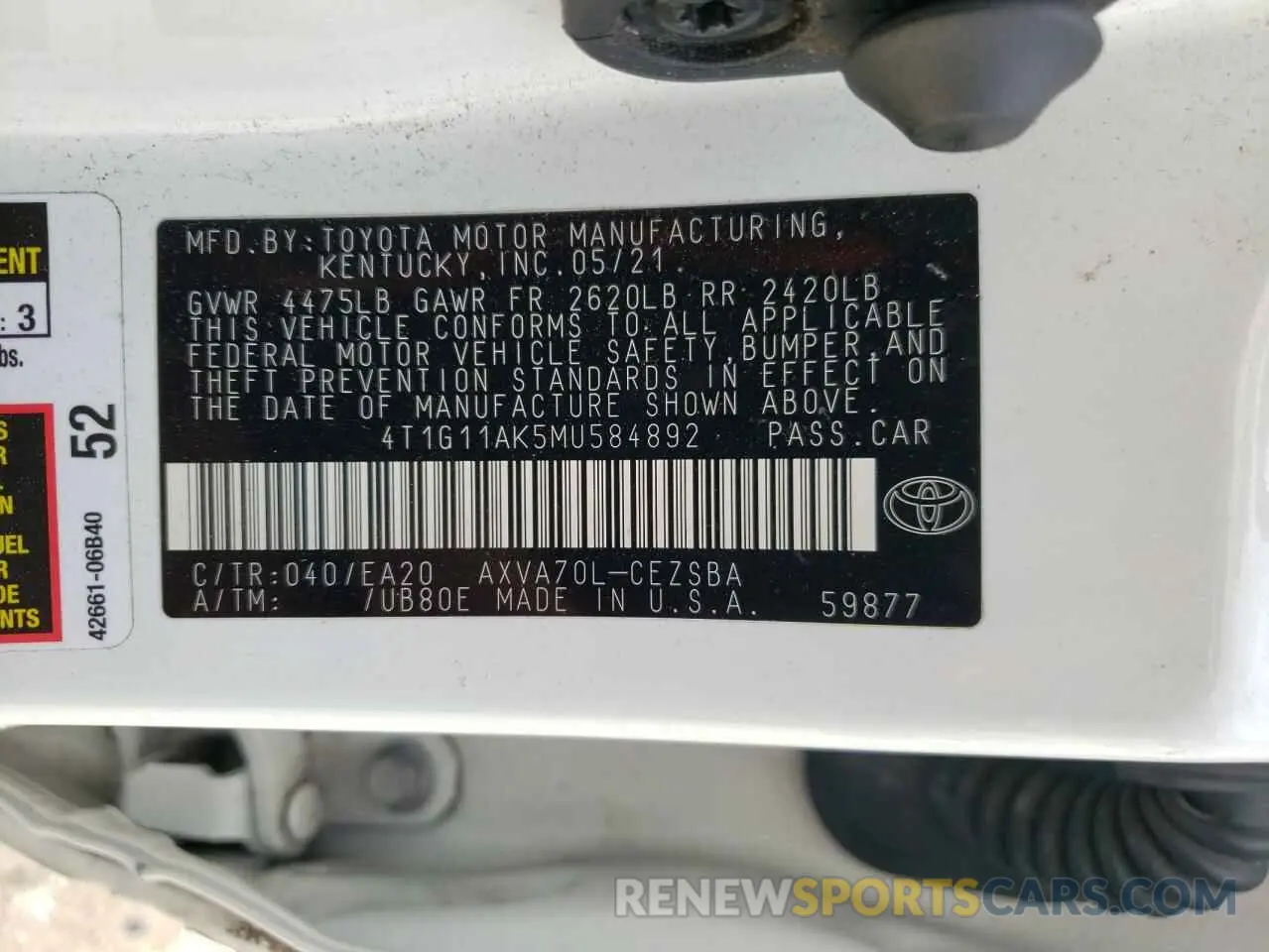 12 Photograph of a damaged car 4T1G11AK5MU584892 TOYOTA CAMRY 2021