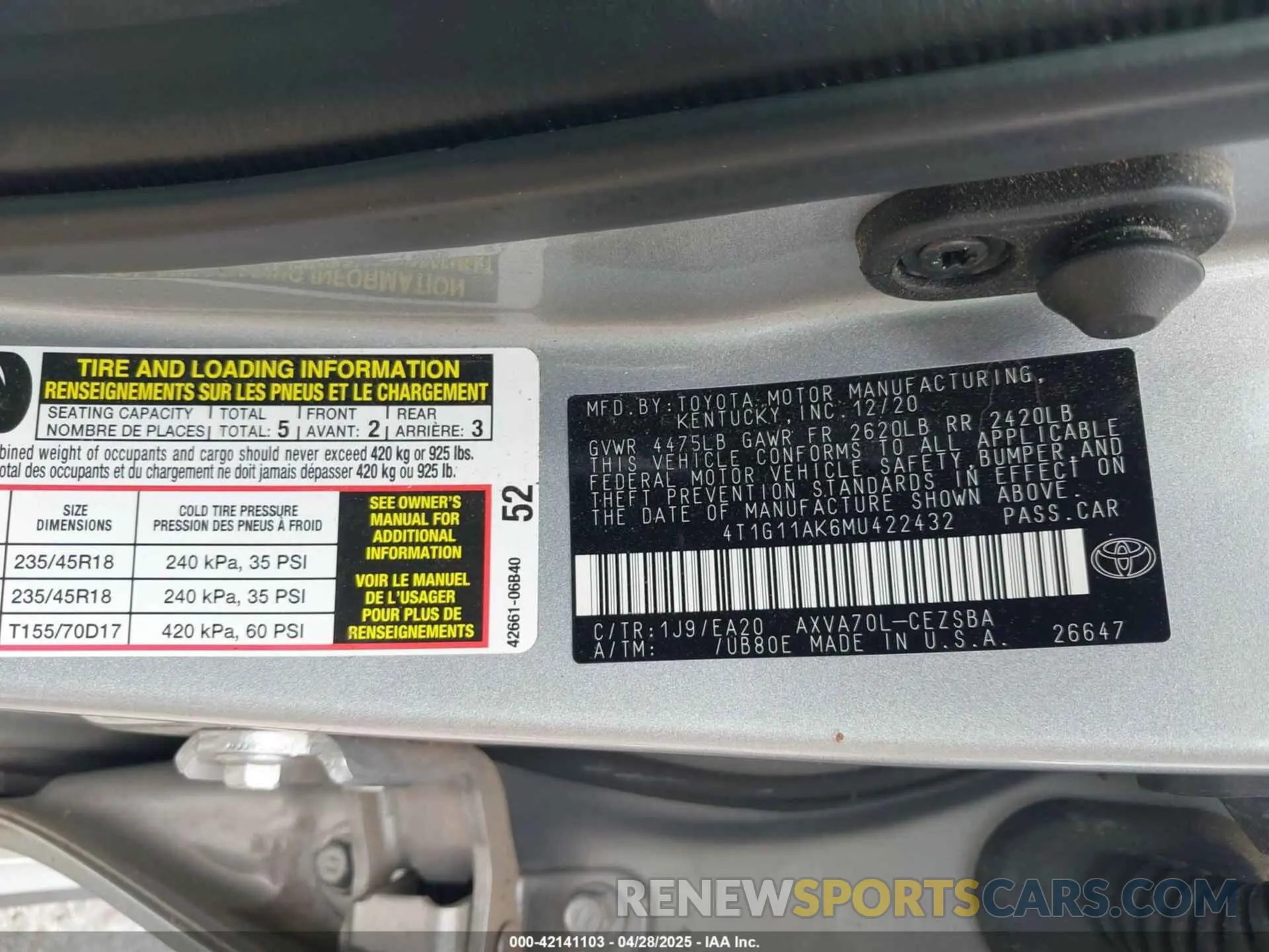 9 Photograph of a damaged car 4T1G11AK6MU422432 TOYOTA CAMRY 2021