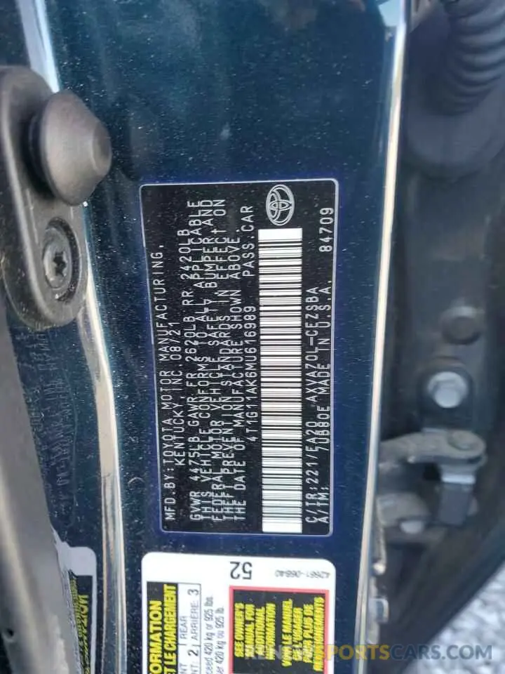 12 Photograph of a damaged car 4T1G11AK6MU616989 TOYOTA CAMRY 2021