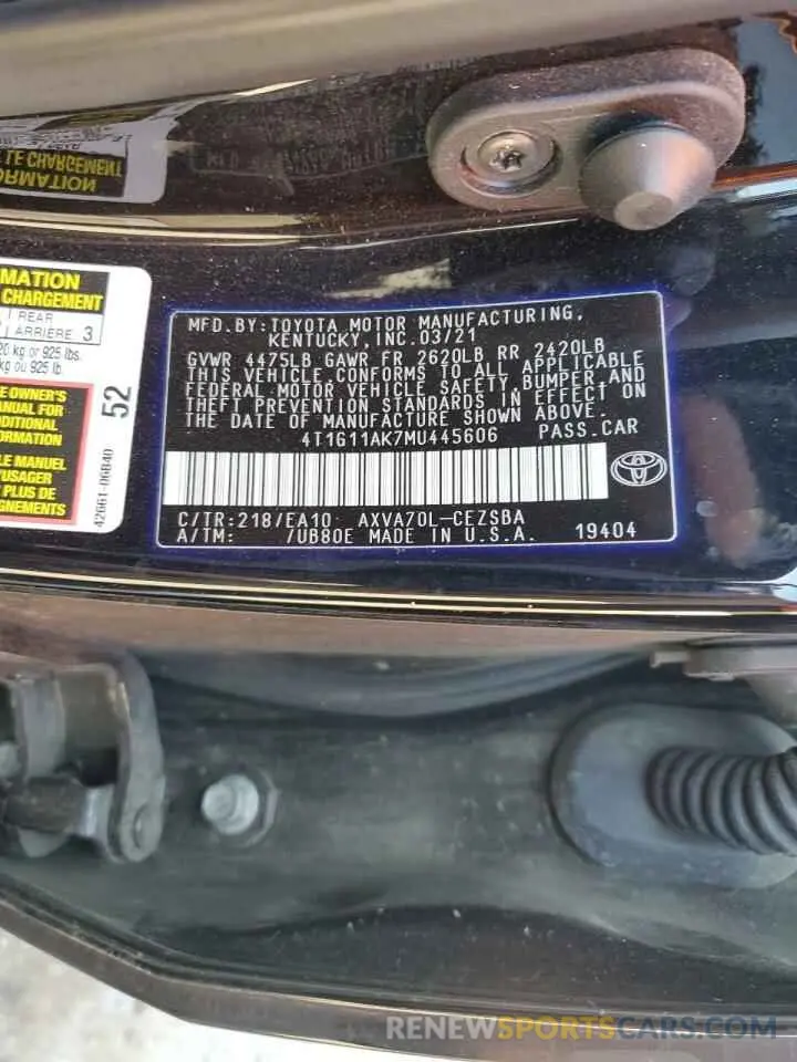 13 Photograph of a damaged car 4T1G11AK7MU445606 TOYOTA CAMRY 2021