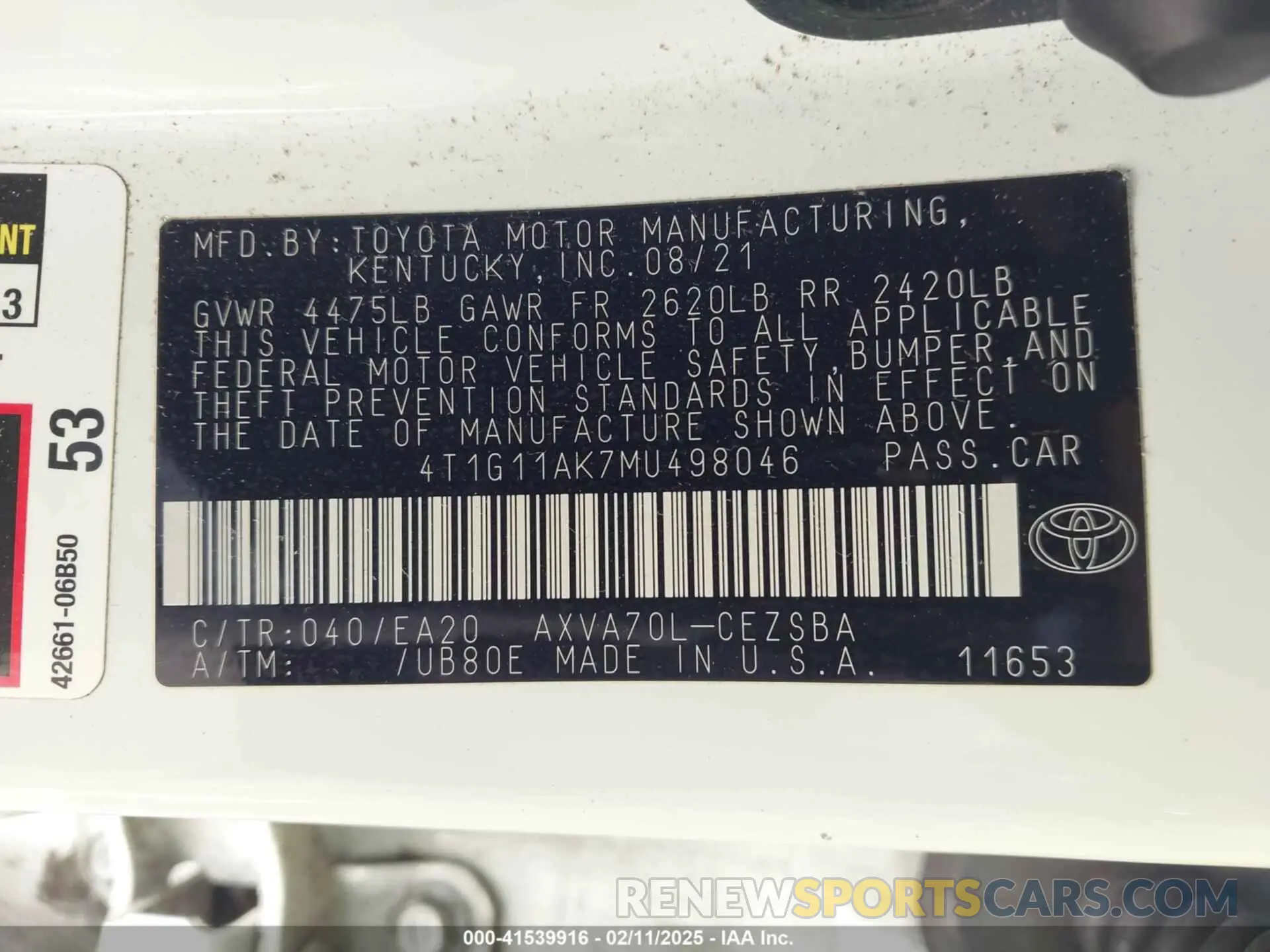9 Photograph of a damaged car 4T1G11AK7MU498046 TOYOTA CAMRY 2021