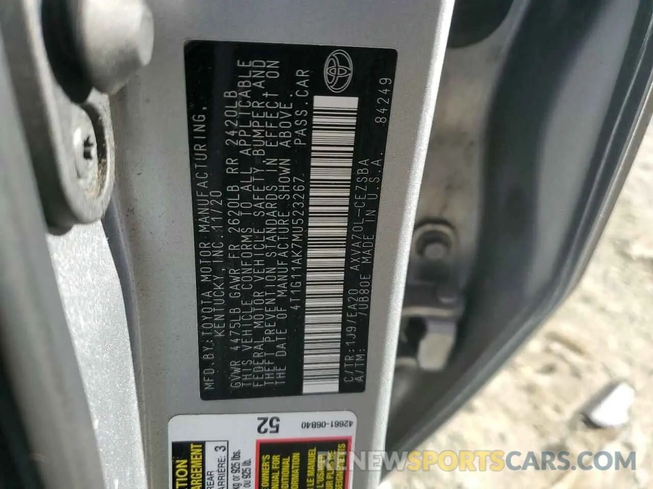 14 Photograph of a damaged car 4T1G11AK7MU523267 TOYOTA CAMRY 2021