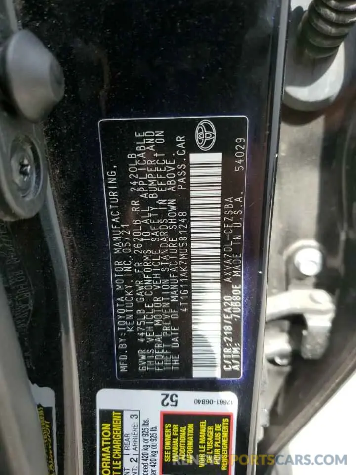 12 Photograph of a damaged car 4T1G11AK7MU581248 TOYOTA CAMRY 2021