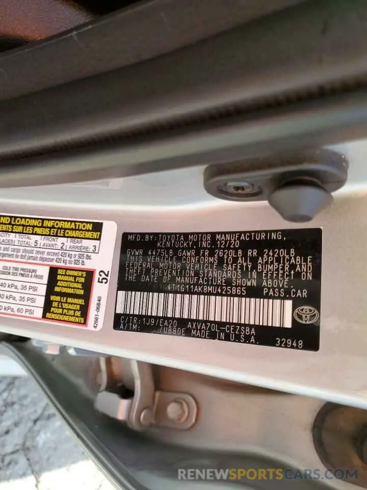 13 Photograph of a damaged car 4T1G11AK8MU425865 TOYOTA CAMRY 2021