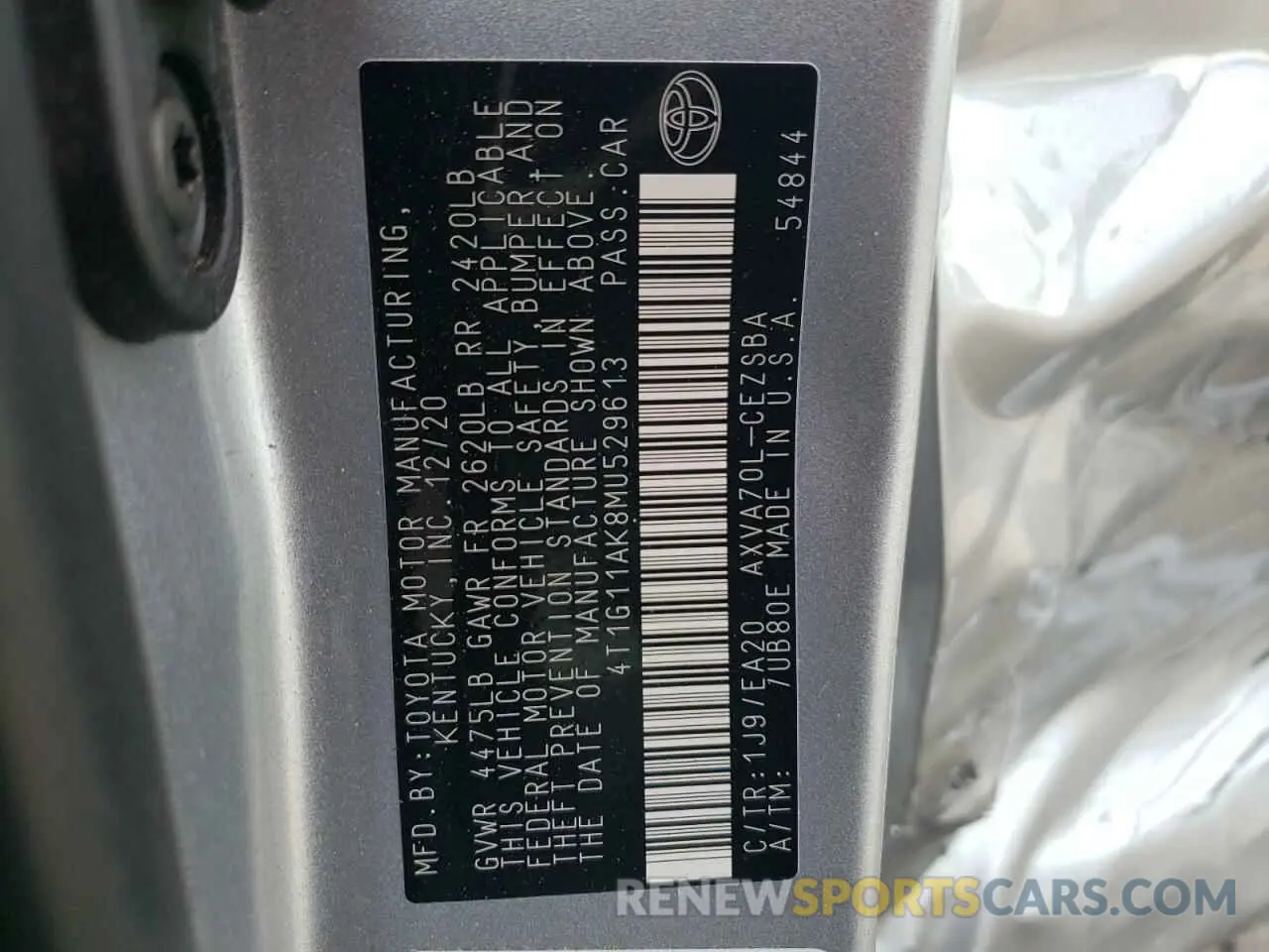 12 Photograph of a damaged car 4T1G11AK8MU529613 TOYOTA CAMRY 2021