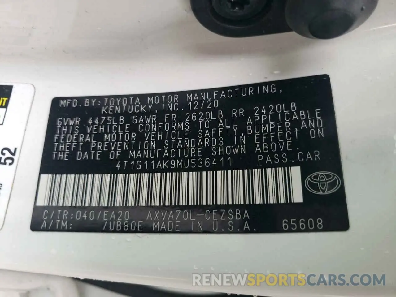 12 Photograph of a damaged car 4T1G11AK9MU536411 TOYOTA CAMRY 2021