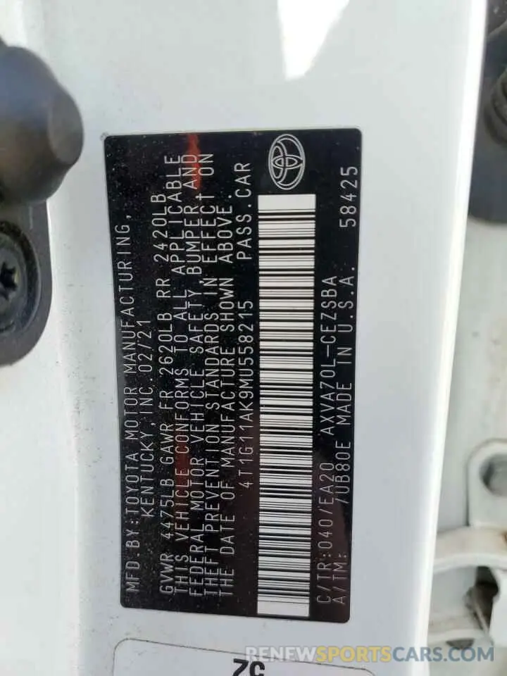 15 Photograph of a damaged car 4T1G11AK9MU558215 TOYOTA CAMRY 2021