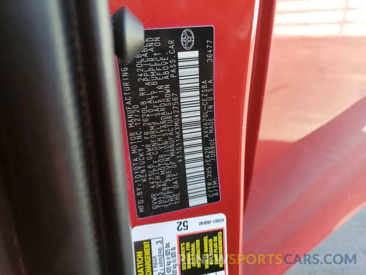 12 Photograph of a damaged car 4T1G11AKXMU427567 TOYOTA CAMRY 2021