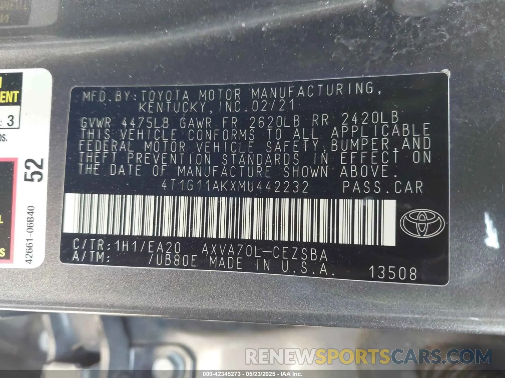 9 Photograph of a damaged car 4T1G11AKXMU442232 TOYOTA CAMRY 2021