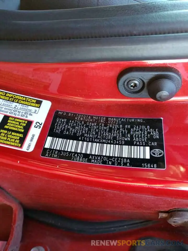 12 Photograph of a damaged car 4T1G11AKXMU443459 TOYOTA CAMRY 2021