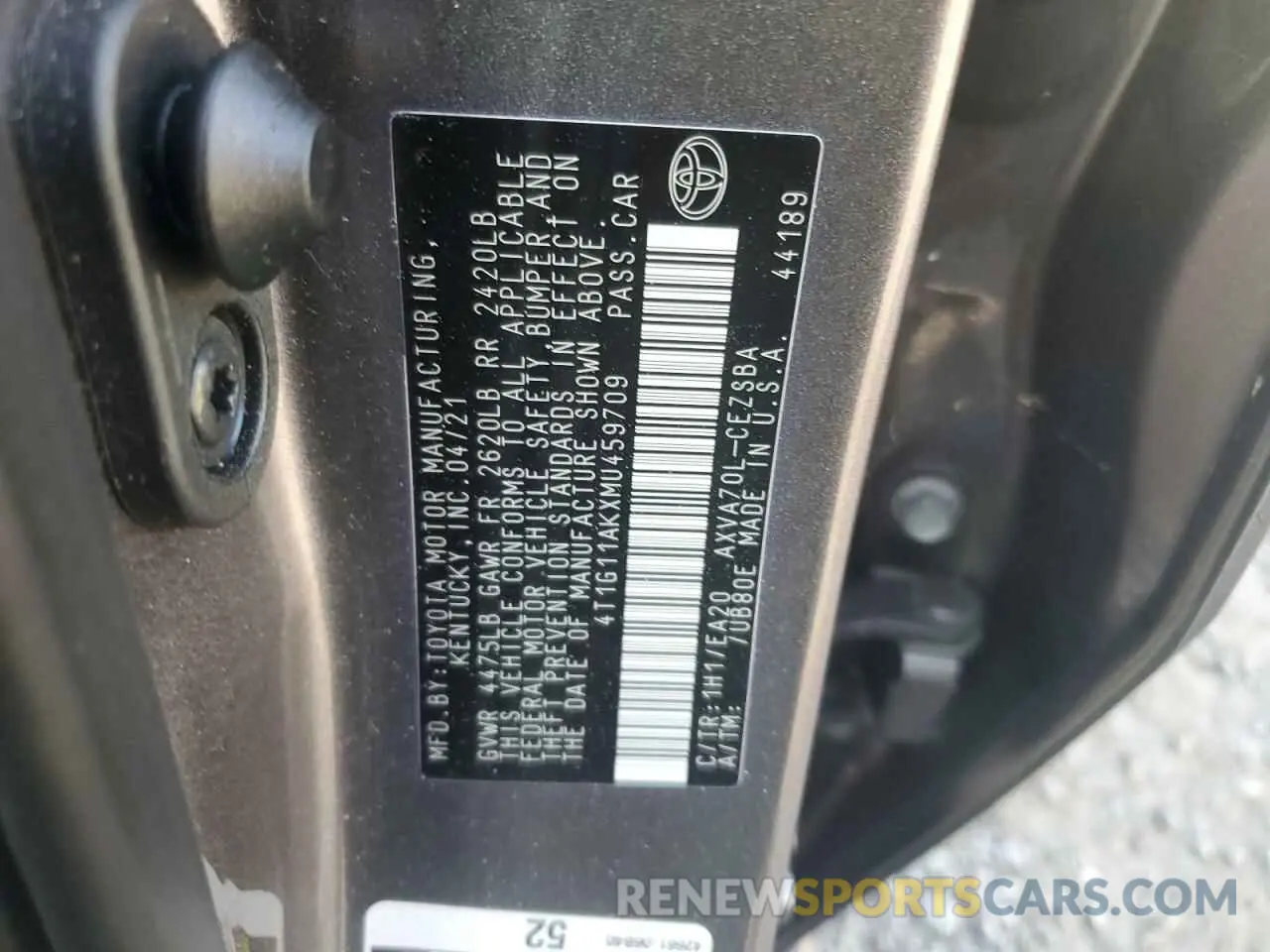 13 Photograph of a damaged car 4T1G11AKXMU459709 TOYOTA CAMRY 2021