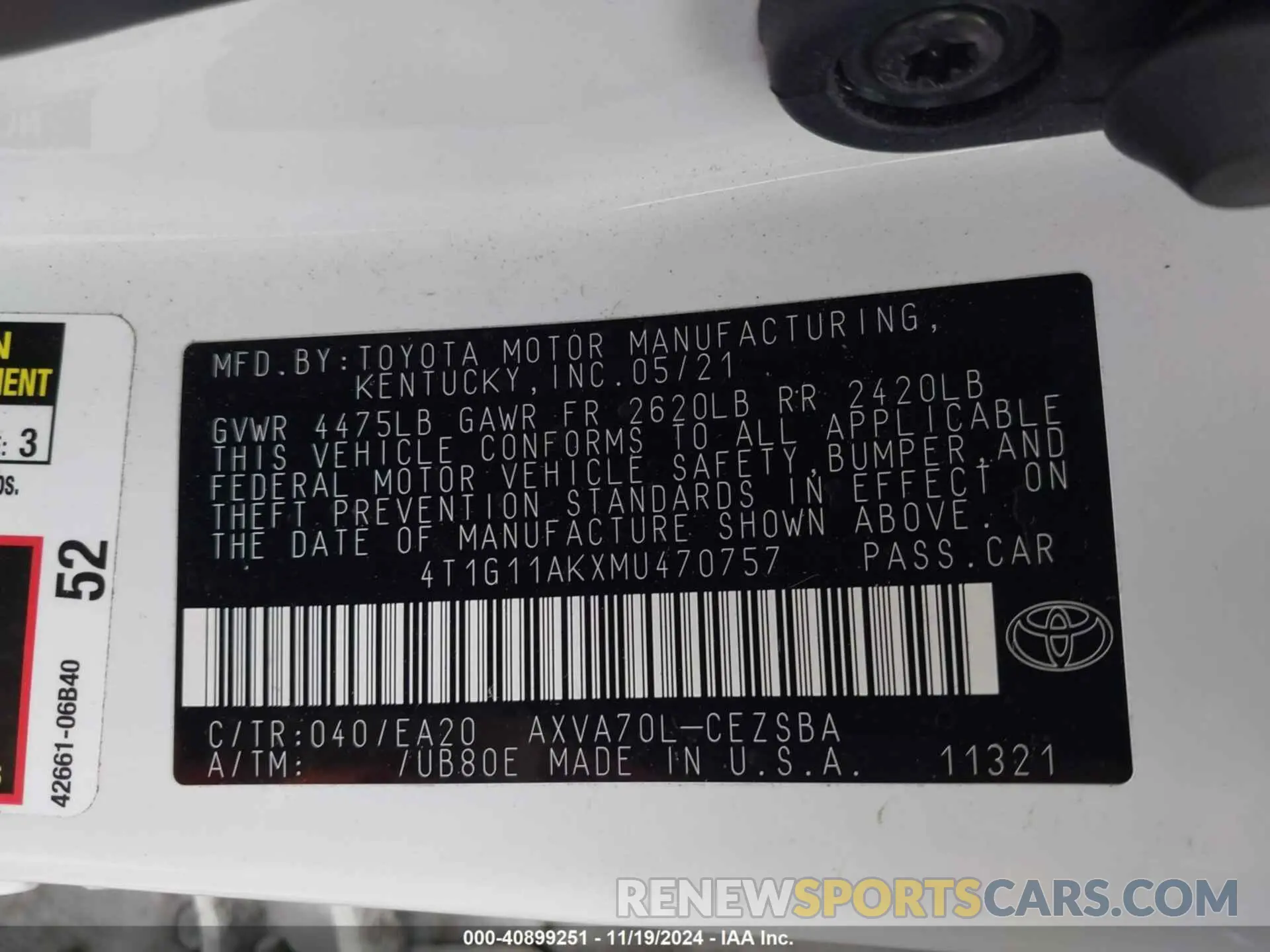 9 Photograph of a damaged car 4T1G11AKXMU470757 TOYOTA CAMRY 2021