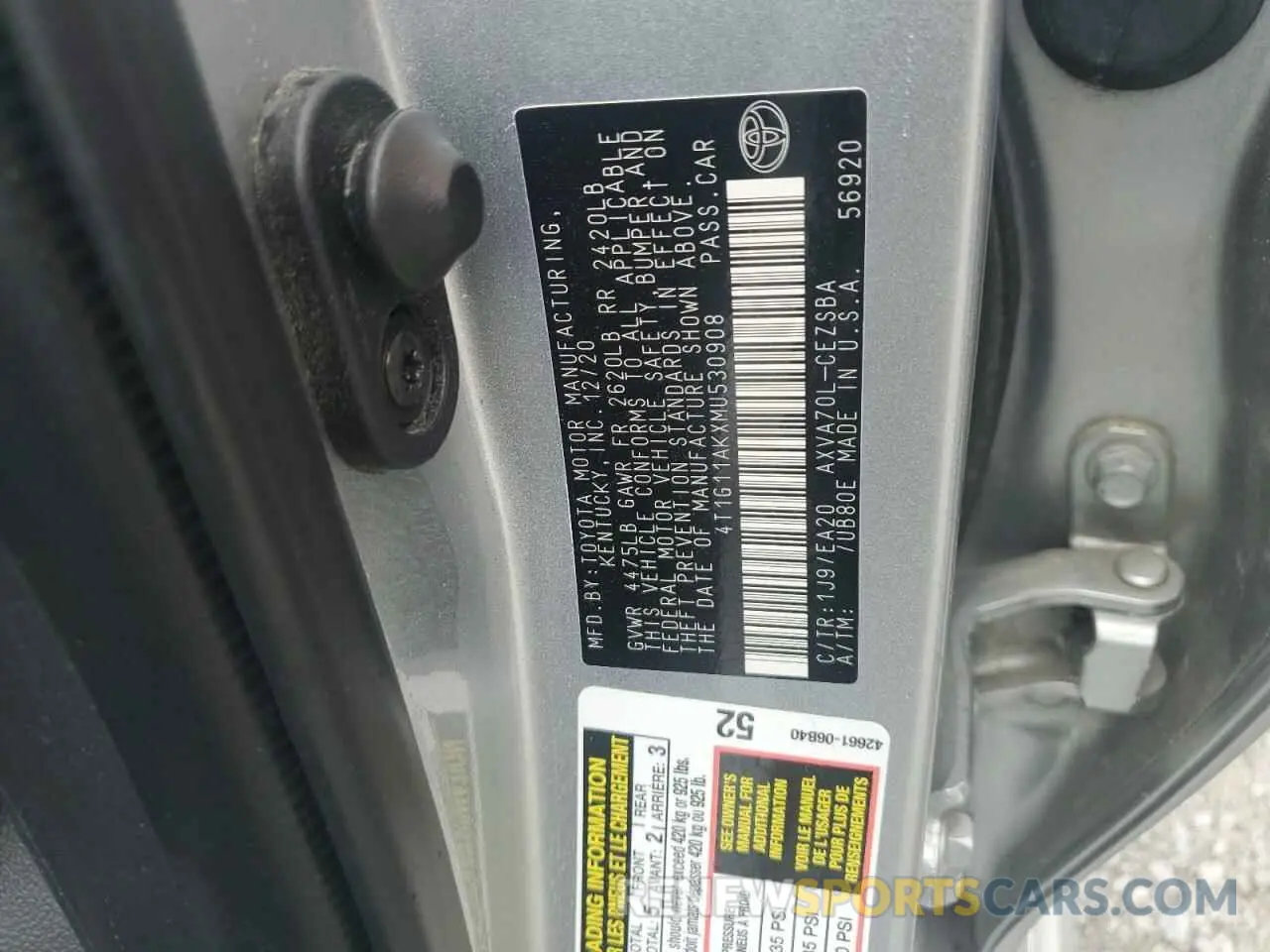12 Photograph of a damaged car 4T1G11AKXMU530908 TOYOTA CAMRY 2021
