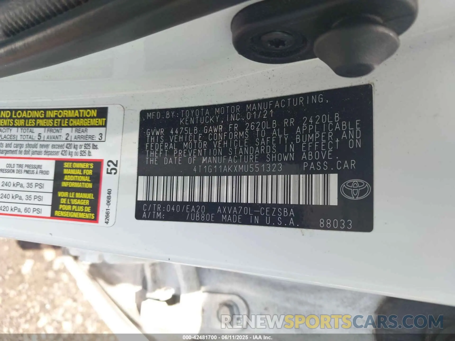 9 Photograph of a damaged car 4T1G11AKXMU551323 TOYOTA CAMRY 2021