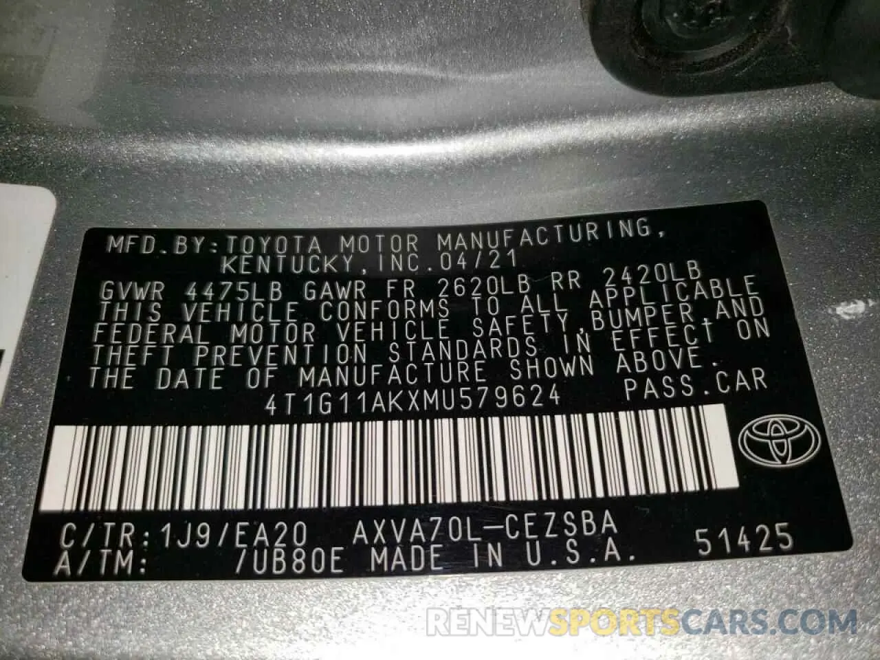 14 Photograph of a damaged car 4T1G11AKXMU579624 TOYOTA CAMRY 2021